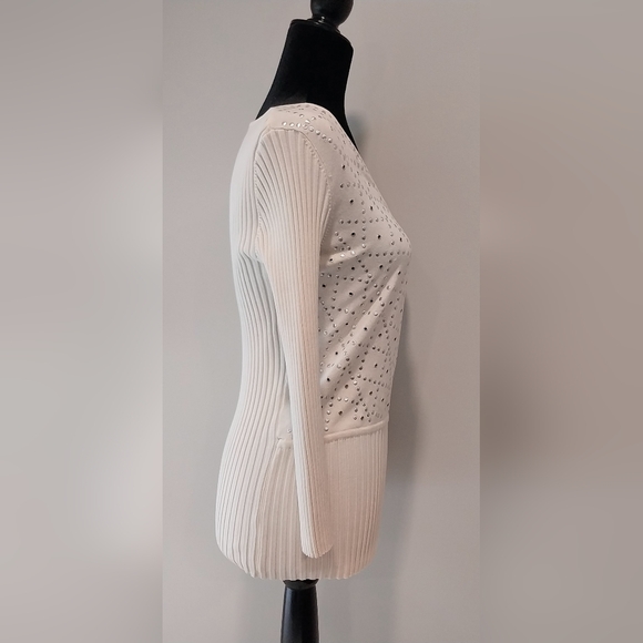 WR Size 6 Silk Blend Studded Faux Wrap Cream Long Sleeve Sweater - Picture 7 of 15